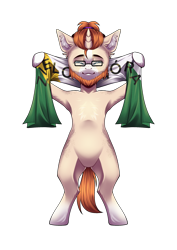Size: 1700x2400 | Tagged: safe, artist:lunciakkk, oc, oc only, oc:mckeypl, pony, unicorn, 2024 community collab, derpibooru community collaboration, belly, bipedal, clothes, digital art, holding hooves, horn, looking at you, male, scarf, simple background, solo, transparent background