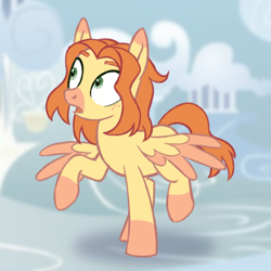 Size: 1000x1000 | Tagged: safe, artist:mr.catfish, oc, oc:michael pegasus, pegasus, cloud, eyebrows, freckles, green eyes, open mouth, red mane, solo, spots, spread wings, surprised, wings