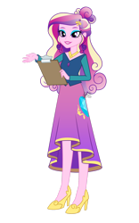 Size: 1280x2048 | Tagged: safe, artist:jack-pie, dean cadance, princess cadance, human, equestria girls, g4, 2d, clipboard, eyeshadow, female, hairclip, high heels, lipstick, makeup, shoes, simple background, smiling, solo, transparent background