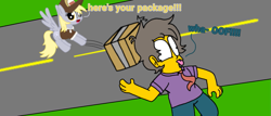 Size: 1171x500 | Tagged: safe, artist:haileykitty69, derpy hooves, human, pegasus, pony, g4, crossover, delivery, package, seymour skinner, the simpsons