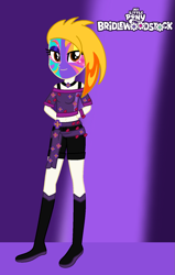 Size: 955x1499 | Tagged: safe, artist:robertsonskywa1, flare (g5), human, equestria girls, g4, g5, boots, clothes, equestria girls-ified, female, g5 to equestria girls, g5 to g4, generation leap, outfit, photo, purple background, shoes, simple background, solo