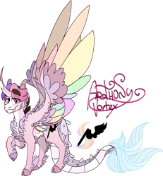 Size: 1600x1733 | Tagged: safe, artist:mrufka69, oc, oc only, oc:arthony vortex, draconequus, cloven hooves, colored wings, large wings, male, multicolored wings, simple background, solo, transparent background, wings