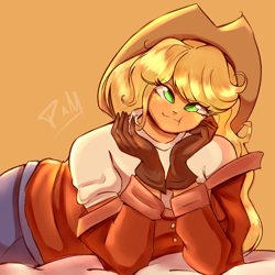Size: 3000x3000 | Tagged: safe, artist:marubup, applejack, human, equestria girls, g4, clothes, cute, female, gloves, high res, humanized, jackabetes, solo