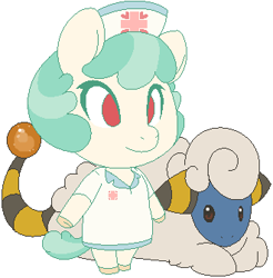 Size: 330x335 | Tagged: safe, artist:asknursenimble, oc, oc only, oc:nurse nimble, mareep, anthro, animal crossing, chibi, pokémon, pokémon x and y, simple background, tumblr:ask nurse nimble, white background