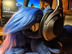 Size: 4032x3024 | Tagged: safe, artist:trueheartcraft, princess luna, alicorn, g4, female, headphones, irl, mare, photo, plushie, sony