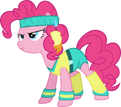 Size: 3400x3000 | Tagged: safe, artist:cloudy glow, pinkie pie, earth pony, a friend in deed, g4, .ai available, female, high res, simple background, smiling, solo, transparent background, vector, workout outfit