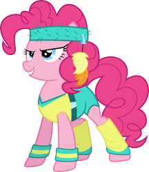 Size: 3000x3475 | Tagged: safe, artist:cloudy glow, pinkie pie, earth pony, pony, a friend in deed, g4, .ai available, female, high res, simple background, smiling, solo, transparent background, vector, workout outfit