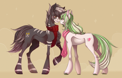 Size: 4444x2863 | Tagged: safe, artist:1an1, oc, oc only, pony, unicorn, concave belly, duo, horn, looking at each other, looking at someone, slender, thin, unicorn oc