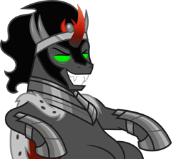 Size: 8188x7573 | Tagged: safe, artist:starryshineviolet, king sombra, pony, unicorn, g4, the beginning of the end, antagonist, armor, cape, clothes, colored horn, crown, curved horn, disembodied horn, evil grin, glowing, glowing eyes, glowing eyes of doom, green eyes, grin, horn, jewelry, lounging, male, regalia, sharp teeth, simple background, sitting, smiling, solo, sombra eyes, sombra horn, sombra's cape, sombra's horn, sombra's robe, stallion, teeth, transparent background