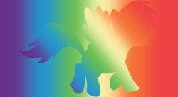 Size: 1973x1070 | Tagged: safe, anonymous artist, rainbow dash, pegasus, pony, g4, gradient background, rainbow, silhouette, solo