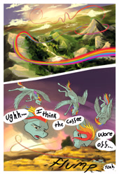 Size: 2107x3100 | Tagged: safe, artist:seventozen, rainbow dash, pegasus, pony, comic:the problem of parthus, g4, comic, female, flying, high res, mare, rainbow trail