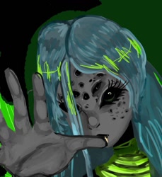 Size: 1172x1280 | Tagged: source needed, safe, artist:taesherat, queen chrysalis, changeling, human, g4, hand, humanized, looking at you, multiple eyes, trypophobia