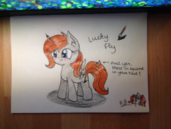 Size: 1280x960 | Tagged: safe, artist:princess-rainbowblossom, oc, oc:lucky fly, pegasus, pony, tumblr:ask-adultscootaloo, female, filly, foal, solo, traditional art