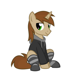 Size: 1406x1406 | Tagged: safe, artist:the smiling pony, oc, oc only, oc:caramel sweet, pegasus, pony, g4, .svg available, clothes, grin, hoodie, looking at you, simple background, sitting, smiling, socks, solo, striped socks, transparent background, vector