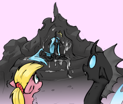 Size: 1061x901 | Tagged: safe, artist:doomfister, artist:plaguetyranno, artist:shrabby, oc, oc:sunny day, oc:vespera, changeling, earth pony, pony, female, imminent vore, mare, story in the source