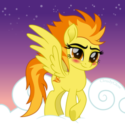 Size: 1600x1600 | Tagged: safe, artist:cloudy glow, spitfire, pegasus, pony, g4, blushing, cloud, female, solo, stars