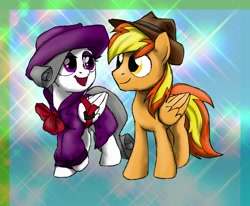 Size: 880x724 | Tagged: safe, artist:solixy406, oc, oc:firey ratchet, oc:oliver spade, pegasus, pony, clothes, detective, fedora, female, hat, male, trenchcoat