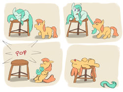 Size: 2048x1536 | Tagged: safe, artist:fluffsplosion, fluffy pony, behaving like a cat, comic, pop, pulling, sleeping, stool, tail, tail pull, weirdbox