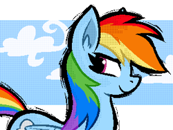 Size: 320x240 | Tagged: safe, artist:daze, rainbow dash, pegasus, pony, g4, dithering, female, mare, pixel-crisp art, simple background, solo, transparent background