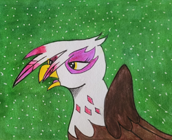 Size: 1690x1379 | Tagged: safe, artist:polar_storm, gilda, griffon, g4, colored, green background, open mouth, simple background, solo, traditional art, yellow eyes