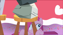 Size: 1920x1080 | Tagged: safe, screencap, pinkie pie, rocky, earth pony, pony, g4, party of one, 1080p, chair, confetti, crazy eyes, cross-eyed, faic, g3 faic, insanity, pinkamena diane pie, pinkie derp, pinkie pie is best facemaker, pinkie pie is not amused, pinkie's silly face, ponk, rock, shrunken pupils, stool, tablecloth, unamused, under the table, wide eyes