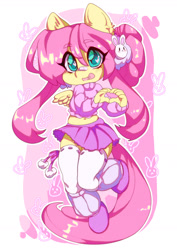 Size: 1240x1754 | Tagged: safe, artist:tolsticot, fluttershy, pegasus, anthro, plantigrade anthro, g4, bandaid, bandaid on nose, belly button, clothes, cute, eye clipping through hair, eyebrows, eyebrows visible through hair, female, heart, heart eyes, heart hands, mare, midriff, shyabetes, skirt, solo, stockings, thigh highs, wingding eyes, zettai ryouiki