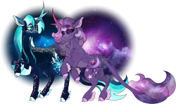 Size: 6677x3954 | Tagged: safe, artist:mrufka69, oc, oc only, oc:gemini constellation, oc:gemini nebula, pony, absurd resolution, augmented horn, cloven hooves, female, horn, mare, siblings, simple background, sisters, transparent background