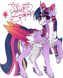 Size: 1280x1566 | Tagged: safe, artist:mrufka69, twilight sparkle, alicorn, pony, g4, alternate design, cloven hooves, colored wings, deviantart watermark, large wings, multicolored wings, obtrusive watermark, simple background, solo, transparent background, twilight sparkle (alicorn), watermark, wings