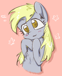 Size: 1245x1518 | Tagged: safe, artist:kaf_pone, derpy hooves, pegasus, pony, g4, bipedal, blushing, chest fluff, ear fluff, female, mare, solo