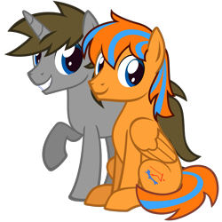 Size: 1406x1406 | Tagged: safe, artist:the smiling pony, oc, oc only, oc:cold front, oc:disty, pegasus, pony, unicorn, 2024 community collab, derpibooru community collaboration, g4, .svg available, blue eyes, brown mane, brown tail, duo, duo male, feathered wings, folded wings, horn, looking at you, lying down, male, pegasus oc, show accurate, simple background, sitting, smiling, smiling at you, stallion, svg, tail, transparent background, two toned mane, two toned tail, unicorn oc, vector, wings