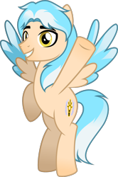 Size: 1118x1686 | Tagged: safe, artist:stellardusk, oc, oc only, oc:lumin light, pegasus, pony, g4, beige body, colored, colored wings, flying, light blue mane, looking at you, male, multicolored hair, multicolored mane, multicolored wings, simple background, smiling, smiling at you, stallion, transparent background, wave, white mane, wings, yellow eyes