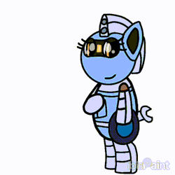 Size: 720x720 | Tagged: safe, artist:foxfer64_yt, oc, oc only, oc:silverstream (robot pony), oc:trixie blaze, alicorn, pony, robot, robot pony, animated, bipedal, gif, grapple, hug, offscreen character, plushie
