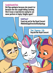 Size: 511x693 | Tagged: safe, idw, official comic, hitch trailblazer, sunny starscout, zipp storm, earth pony, pegasus, pony, g5, spoiler:comic, spoiler:g5comic, spoiler:g5comic20, dialogue, female, male, mare, social media, stallion, trio