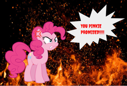 Size: 953x644 | Tagged: safe, artist:simonstudio587, pinkie pie, earth pony, pony, g4, angry, female, fire, mare, pinkie promise, solo