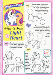 Size: 700x989 | Tagged: safe, redan, light heart, earth pony, pony, g2, my little pony vol. 2, my little pony vol. 2 #1, official, cutie mark, female, how to draw, magazine, mare, photo, raised hoof, rump design, solo, step by step, tutorial, unshorn fetlocks