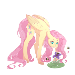 Size: 800x800 | Tagged: safe, artist:mythicalpaws, fluttershy, bee, insect, pegasus, pony, g4, female, flower, mare, simple background, solo, transparent background