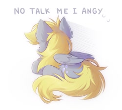 Size: 1024x925 | Tagged: safe, artist:lerkfruitbat, derpy hooves, pegasus, pony, g4, chest fluff, ear fluff, female, folded wings, lying down, mare, meme, no talk me im angy, ponified animal photo, ponified meme, ponyloaf, prone, shadow, simple background, solo, white background, wings