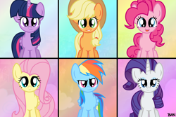 Size: 3000x2000 | Tagged: safe, artist:banquo0, applejack, fluttershy, pinkie pie, rainbow dash, rarity, twilight sparkle, alicorn, earth pony, pegasus, pony, unicorn, g4, high res, looking at you, mane six, open mouth, smiling, twilight sparkle (alicorn)