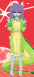 Size: 1807x4056 | Tagged: safe, artist:batipin, maud pie, human, equestria girls, g4, animal costume, barefoot, clothes, costume, dragon costume, feet, looking at you, open mouth, tail