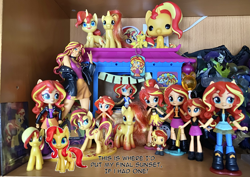 Size: 3860x2732 | Tagged: safe, artist:cadenreigns, sunset shimmer, equestria girls, g4, g4.5, my little pony equestria girls: better together, my little pony: pony life, bishoujo, card, collection, doll, food, funko, funko pop!, high res, multeity, shimmerstorm, sushi, the fairly oddparents, toy, trading card, truck