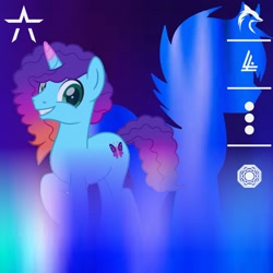 Size: 2560x2560 | Tagged: safe, artist:ramixe dash, misty brightdawn, pony, unicorn, series:make your tale, g4, g5, dew daybreak, g5 to g4, generation leap, high res, logo, male, rebirth dew, rebirth misty, rule 63, solo, stagelight (g5), stallion, starset