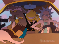 Size: 2990x2217 | Tagged: safe, artist:naquelinedelch2, discord, draconequus, human, g4, a goofy movie, anime, assassination classroom, discord is not amused, goofy movie meme, high res, korosensei, meme, rick and morty, rick sanchez, unamused