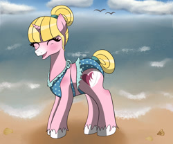 Size: 1280x1067 | Tagged: safe, artist:jillspencil, oc, oc:questrapolia, pony, unicorn, ask-questrapolia, bikini, clothes, female, mare, pony in swimsuit, solo, swimsuit