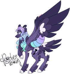 Size: 1280x1363 | Tagged: safe, artist:mrufka69, oc, oc only, oc:purple grim, pegasus, pony, cloven hooves, feathered fetlocks, female, large wings, mare, simple background, solo, tail, tail feathers, transparent background, wings