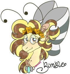 Size: 1280x1340 | Tagged: safe, artist:mrufka69, oc, oc only, oc:bumble, pony, antennae, bow, bust, female, glasses, hair bow, mare, portrait, simple background, solo, transparent background
