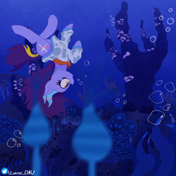 Size: 5000x5000 | Tagged: safe, artist:juniverse, oc, oc only, oc:juniverse, earth pony, pony, bubble, colored, coral, cute, exploring, female, flowing mane, flowing tail, ocean, open mouth, reef, seaweed, solo, space pony, subnautica, surprised, swimming, tail, underwater, water