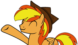 Size: 729x422 | Tagged: safe, artist:noi kincade, oc, oc only, oc:firey ratchet, pegasus, g4, fedora, hat, male, simple background, smiling, solo, transparent background, waving