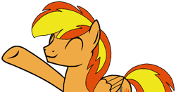 Size: 804x422 | Tagged: safe, artist:noi kincade, oc, oc only, oc:firey ratchet, pegasus, pony, g4, eyes closed, male, simple background, smiling, solo, transparent background, waving