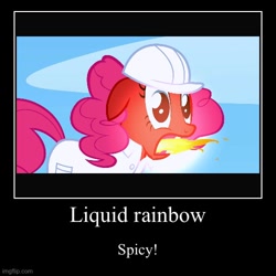 Size: 500x500 | Tagged: safe, artist:herostalker, edit, edited screencap, screencap, pinkie pie, earth pony, pony, g4, sonic rainboom (episode), clothes, fanfic art, female, hard hat, hat, lab coat, mare, meme, solo, spicy