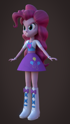 Size: 1080x1920 | Tagged: safe, artist:palmman529, pinkie pie, human, equestria girls, g4, 3d, angry face, blender, boots, clothes, elements of disharmony, evil counterpart, female, frown, gray background, high heel boots, jacket, palette swap, recolor, sadness, shirt, shoes, simple background, skirt, solo, vest